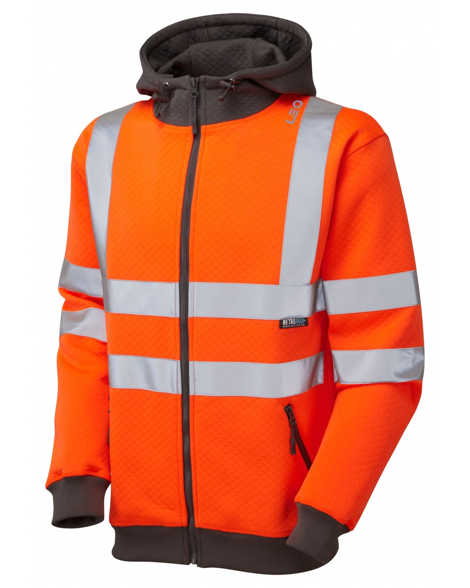 ISO 20471 Class 3 Full Zip Hooded Sweatshirt Orange
